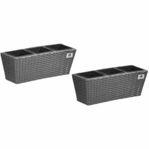 Gartenfreude Balkonkasten Polyrattan inkl. Aufhängung 47 cm x 17 cm Grau 2 Stück