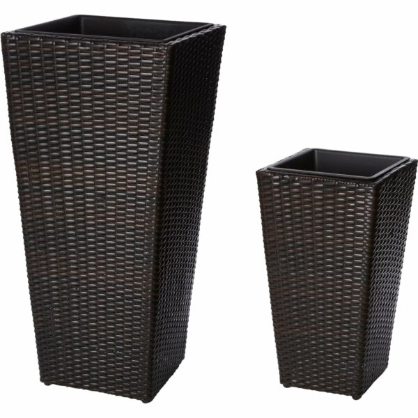 Gartenfreude Pflanzkübel Polyrattan Bicolour Braun verschiedene Größen 2er-Set