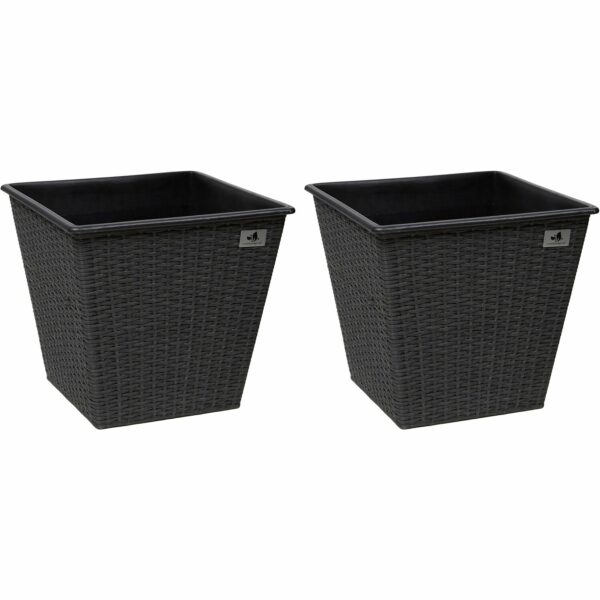 Gartenfreude Pflanzkübel Polyrattan konisch 32 cm x 32 cm Anthrazit 2er-Set
