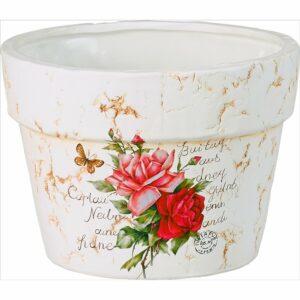 Deko-Pflanztopf mit Rosenmotiv Ø 18 cm x 13 cm Creme